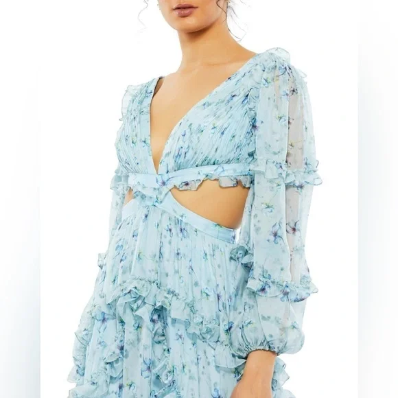 Mac Duggal 67949 NWT Chiffon Evening Dress with Floral and Ruffles - Picture 4 of 9